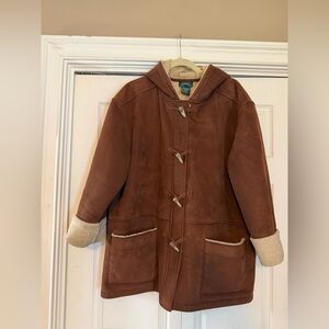Vintage Lauren Ralph Lauren Green Tag Women’s 2X Hooded Coat Brown Suede Sherpa